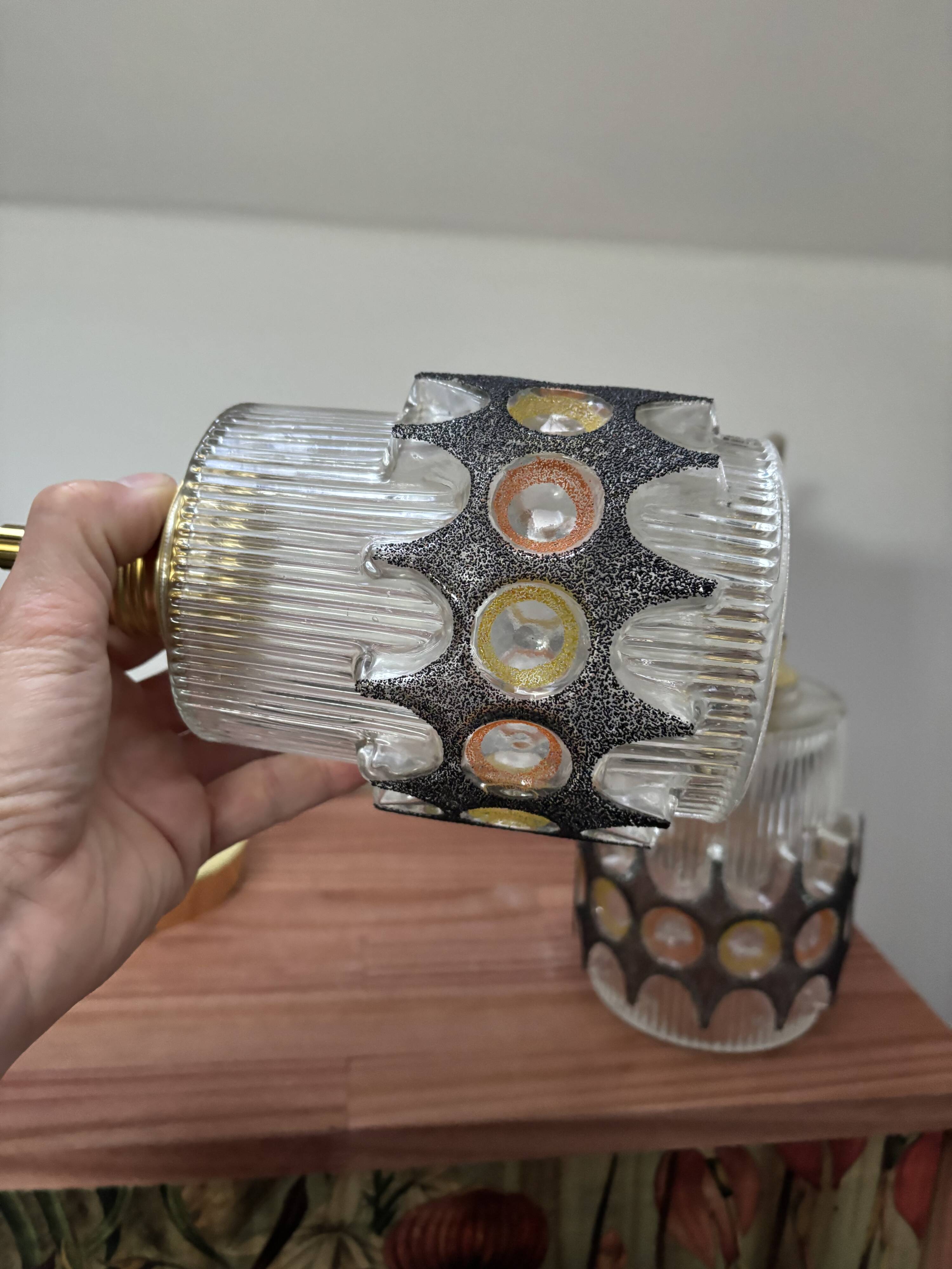 Pair of vintage faceted glass pendant lights