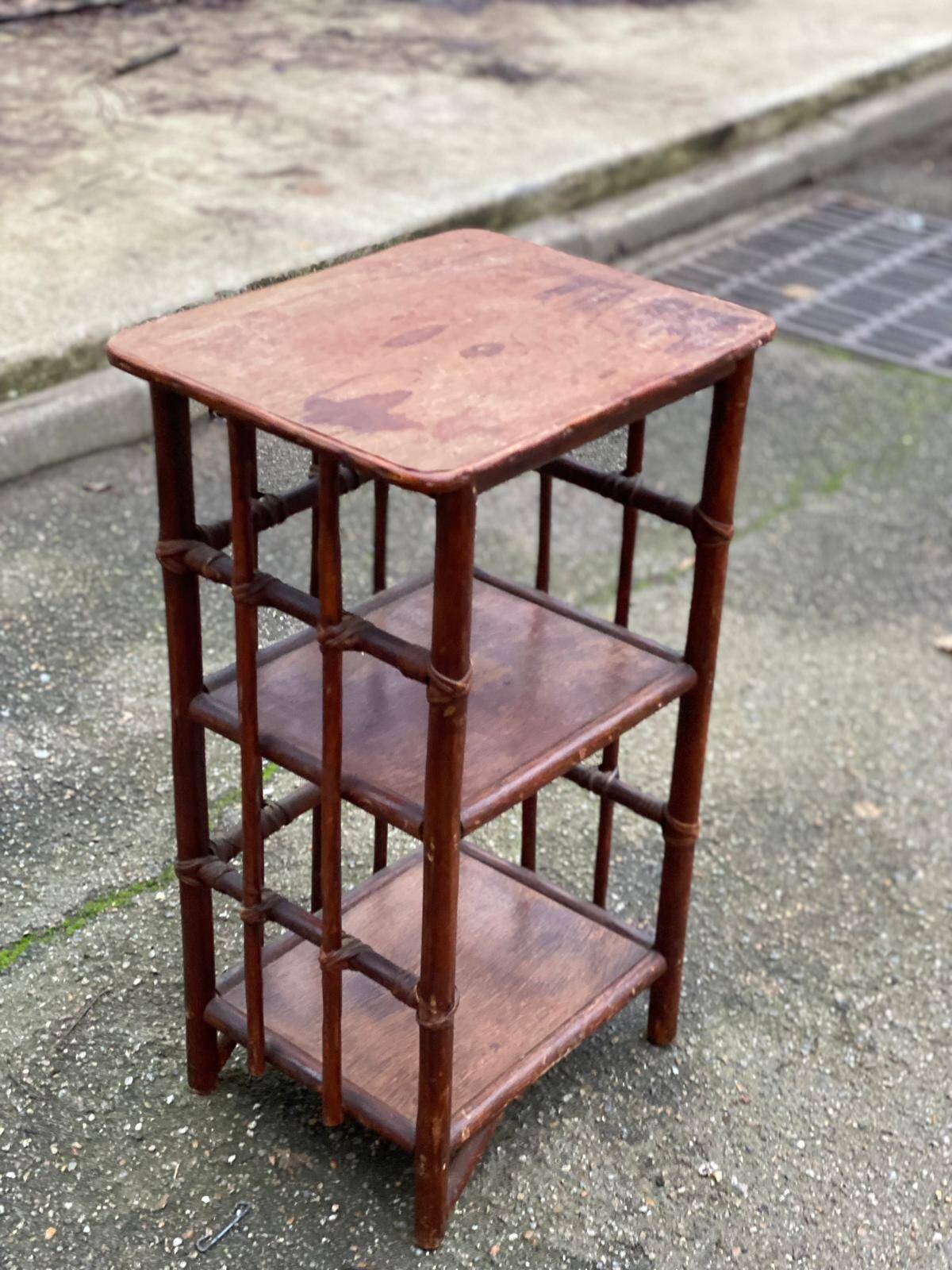 Vintage rattan and bamboo shelf with 3 levels