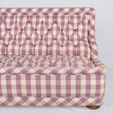 Upholstered bench in mauve and cream Vichy fabric, France, 1970s