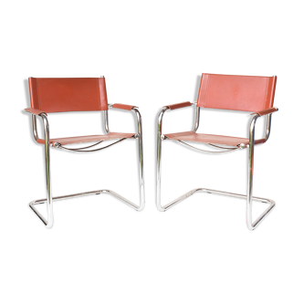 Pair of armchairs in brown saddle leather