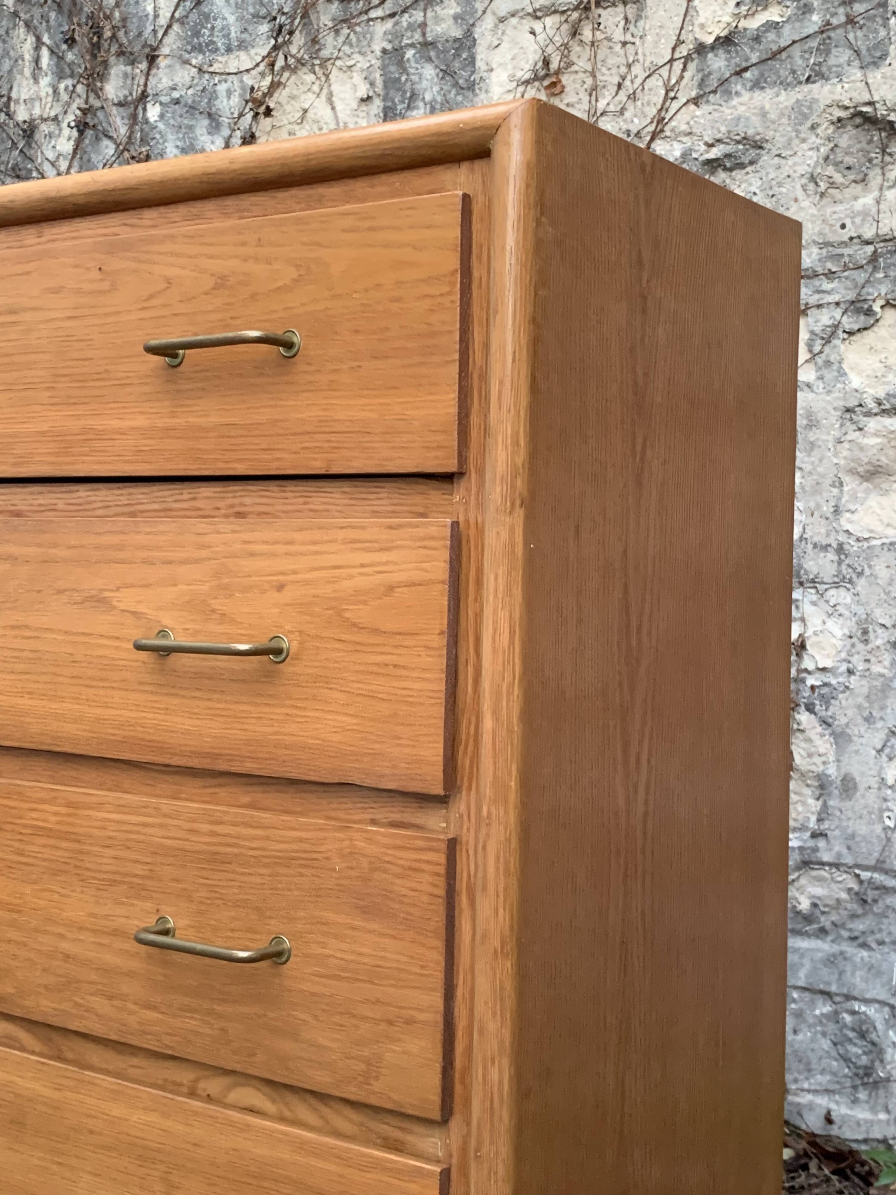 Vintage chest of drawers with compass feet, oak, original patina, 1950s