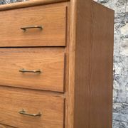 Vintage chest of drawers with compass feet, oak, original patina, 1950s
