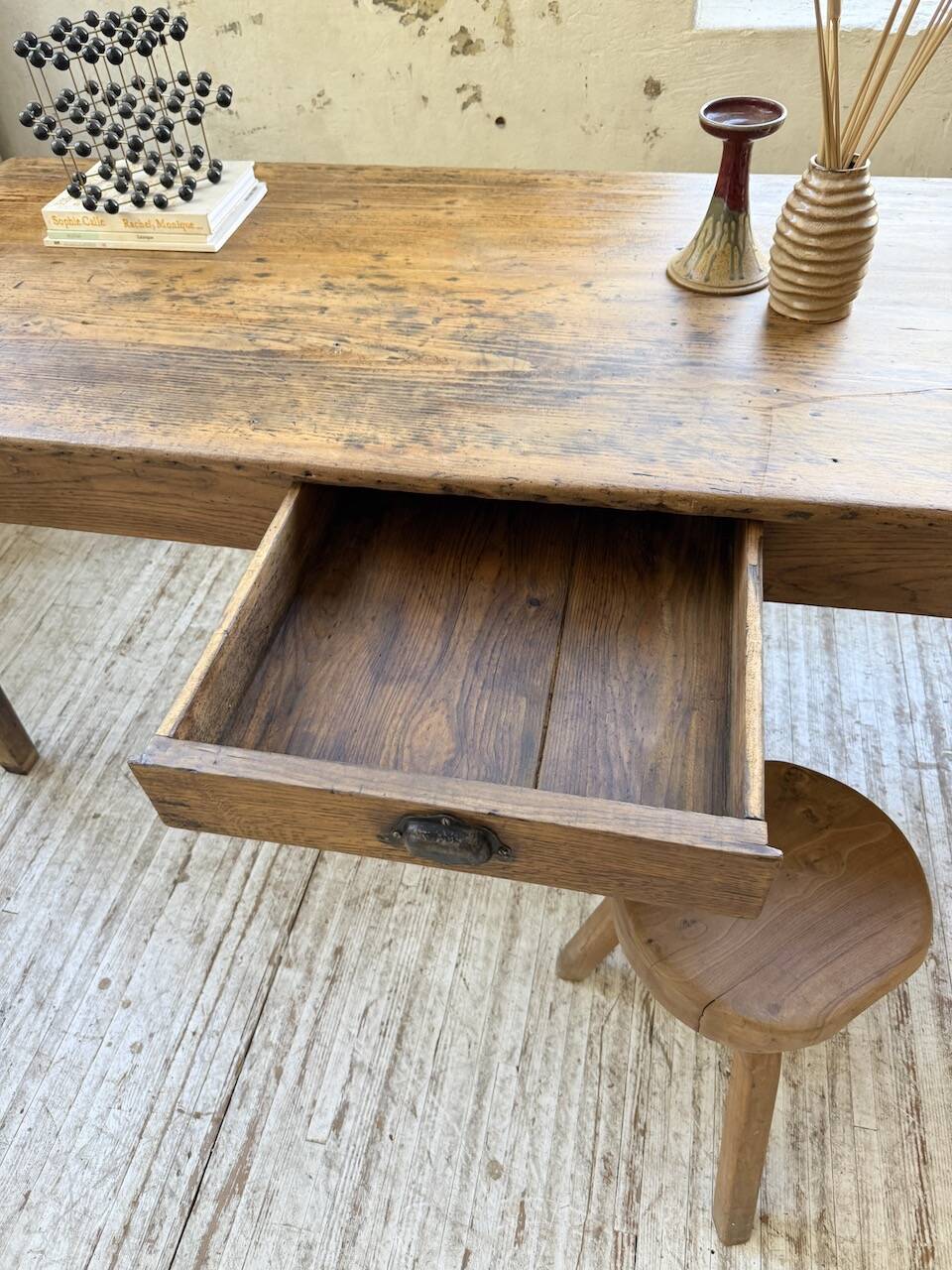 Pine and oak + walnut farmhouse table 1950