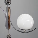 Czechoslovak Art Deco chrome chandelier with opaline glass, 1930s