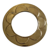 Round wall mirror in repoussé brass with petal decoration, 1970s, 40 cm