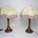 Pair of 1930s Art Deco bedside lamps with fringes, solid wood legs 52cm