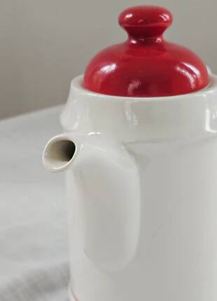 White and red Royal Tudor porcelain coffee pot