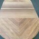 Round extendable dining table stripped in cherry wood with Louis XVI marquetry 1