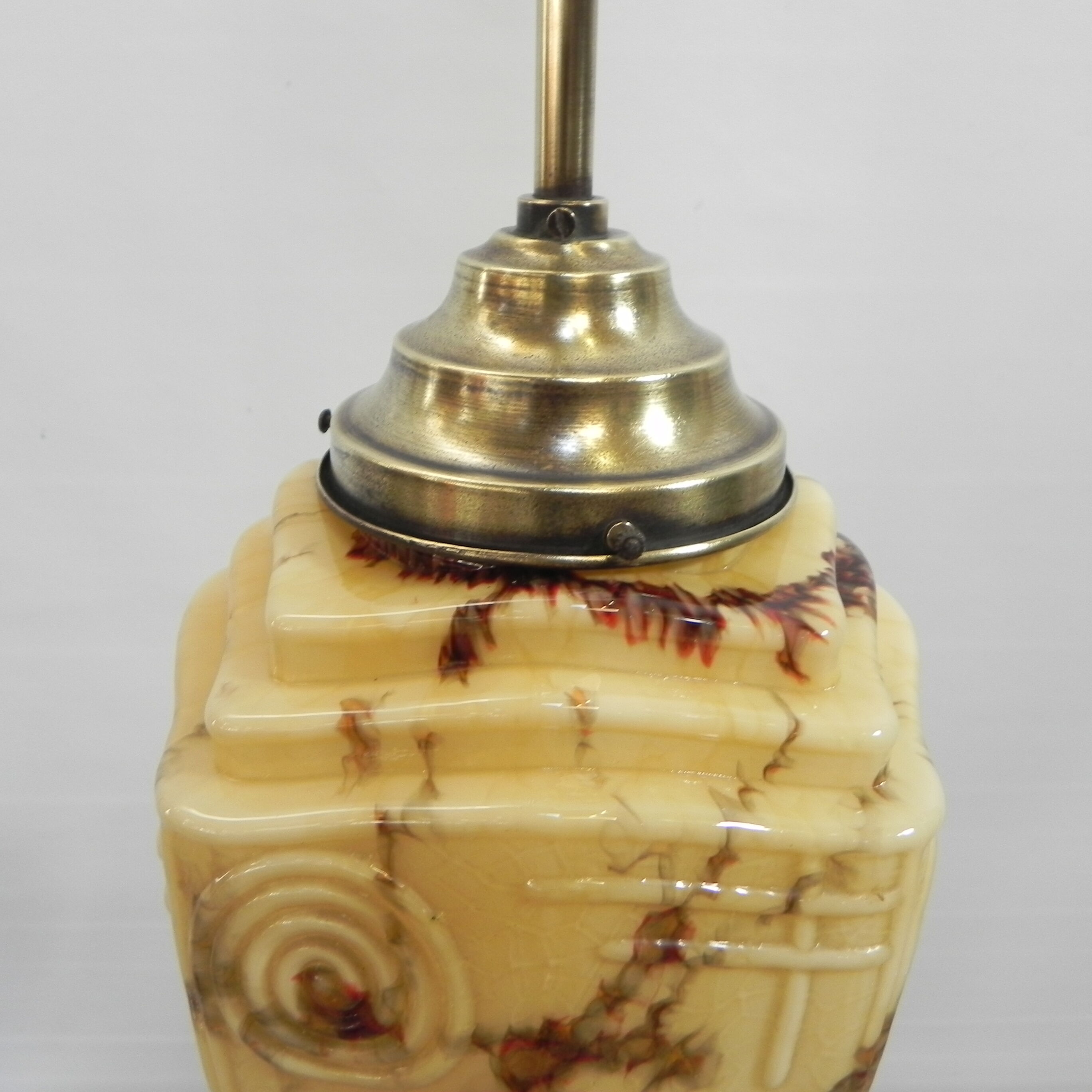 Art deco hanging lamp with marbled glass shade