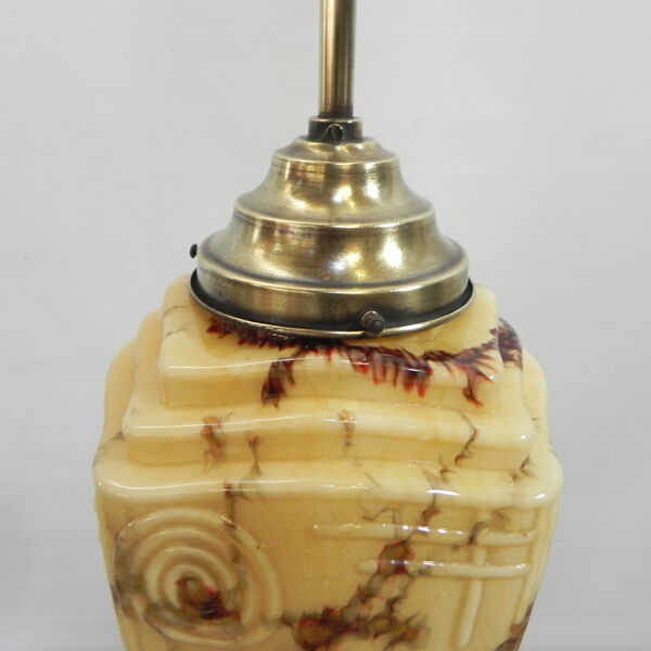 Lampe suspendue art déco avec abat-jour en verre marbré