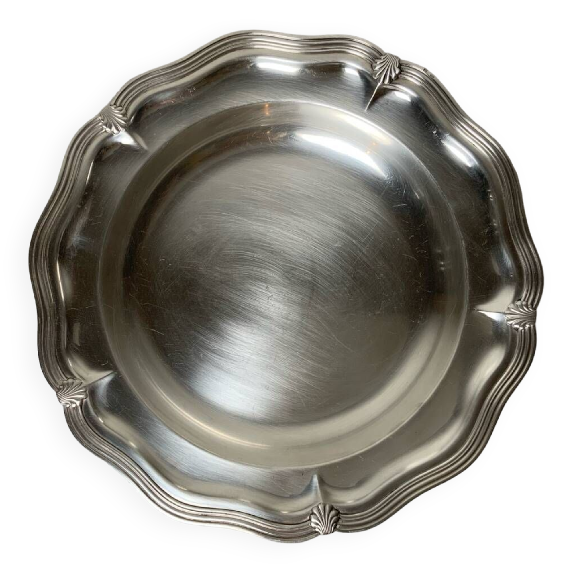 Round silver metal dish