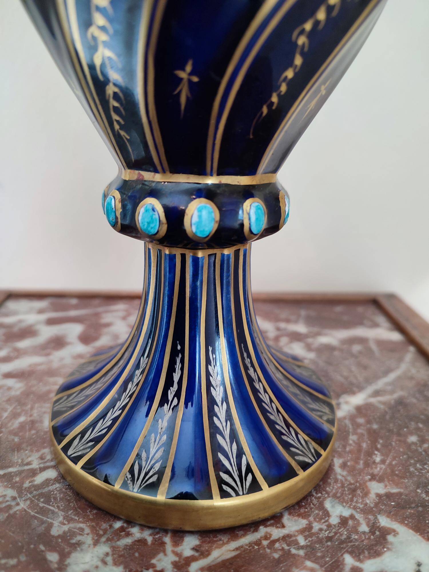Two-handled baluster vase in late 19th century earthenware from the Gustave Asch factory (1856-1911)