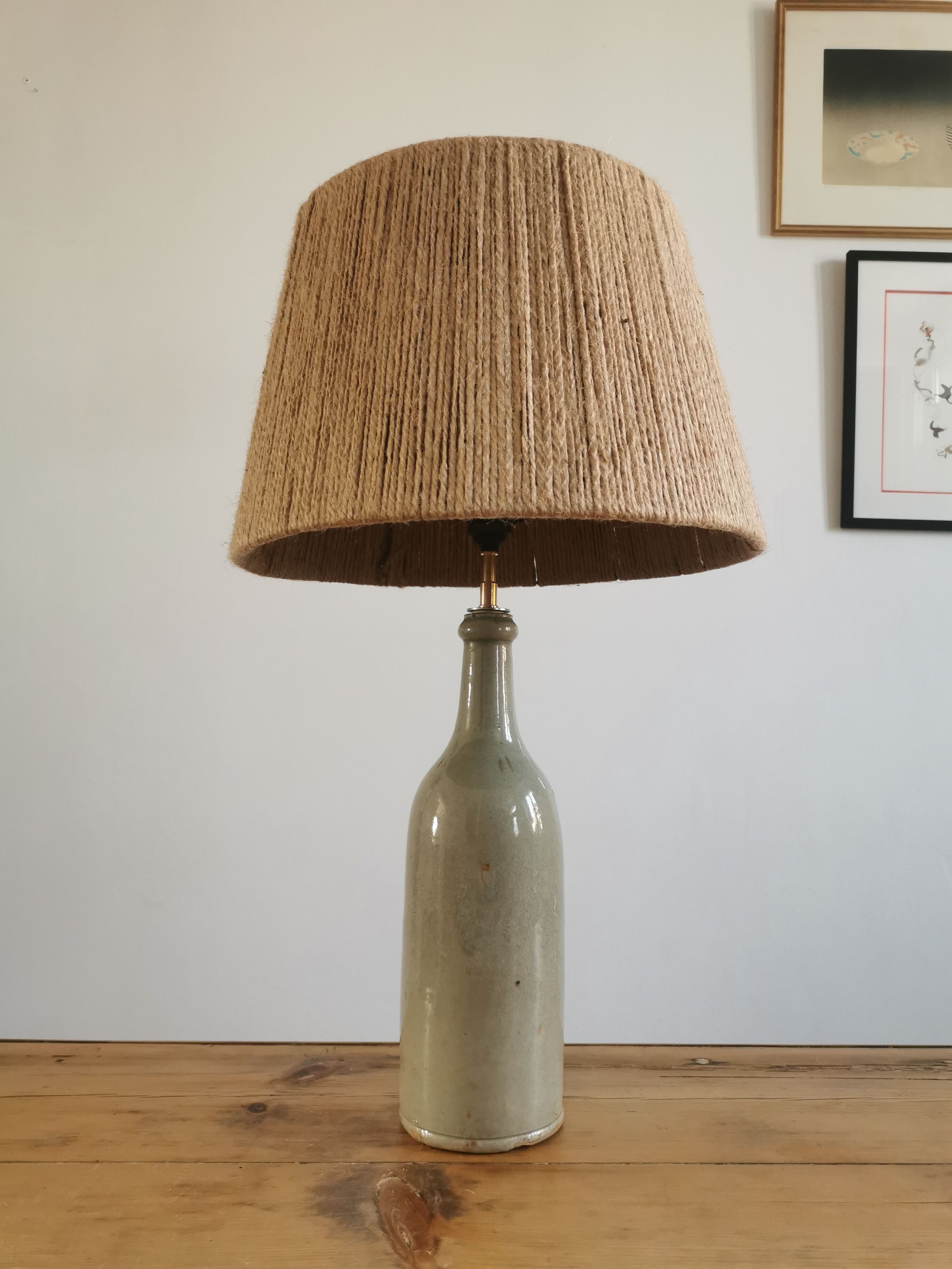Vintage stoneware and rope lamp