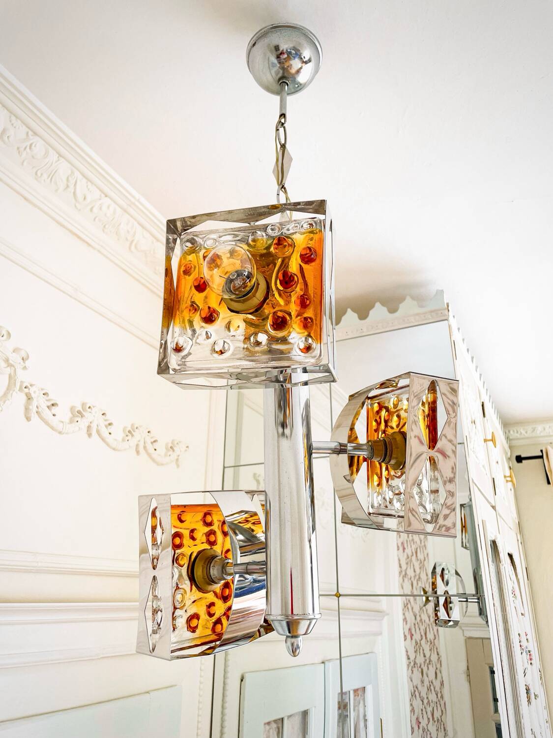 Suspension vintage en verre de Murano par Mazzega – années 70 – verre