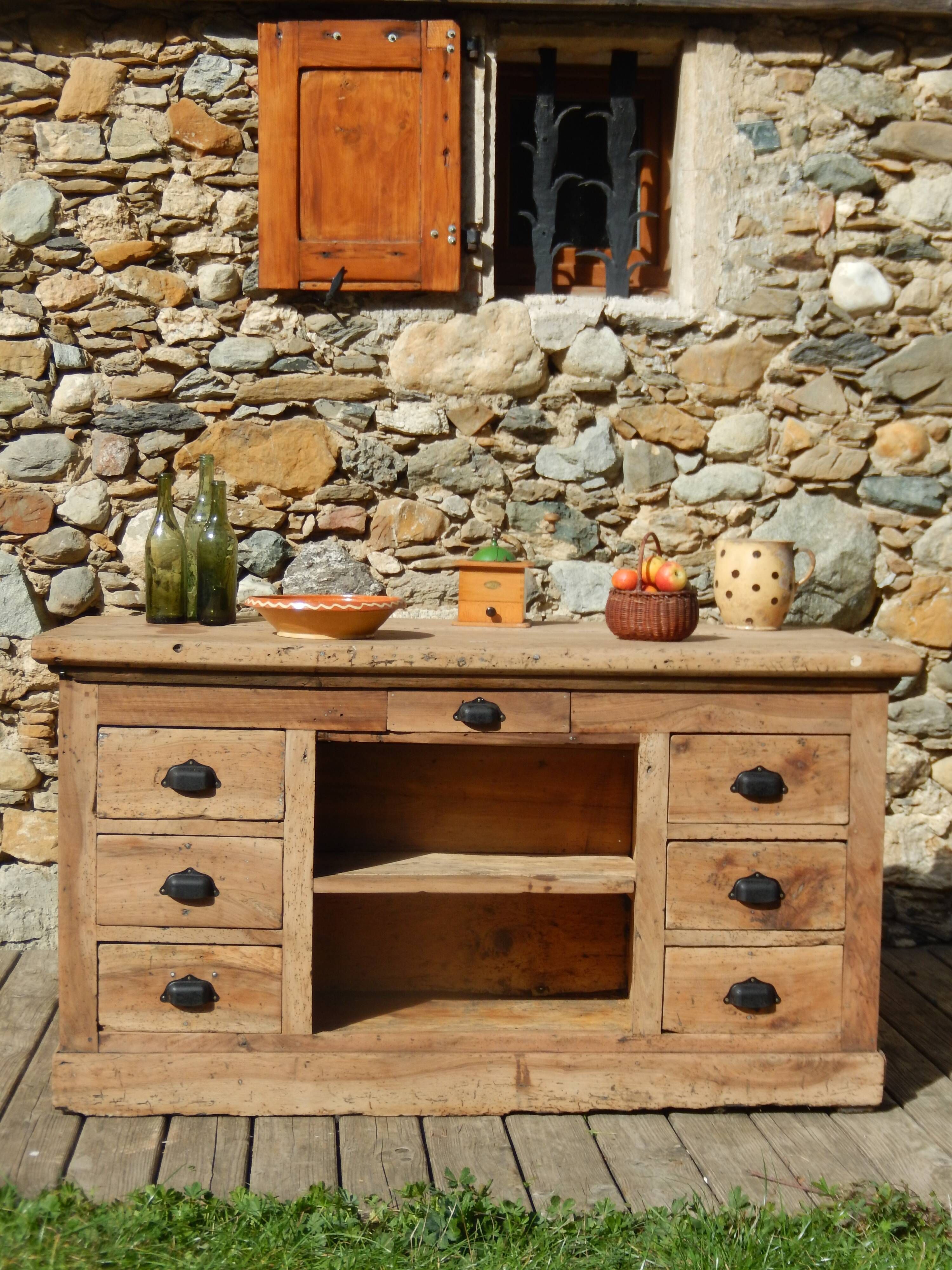 Old shop counter - Trade furniture with 13 walnut drawers