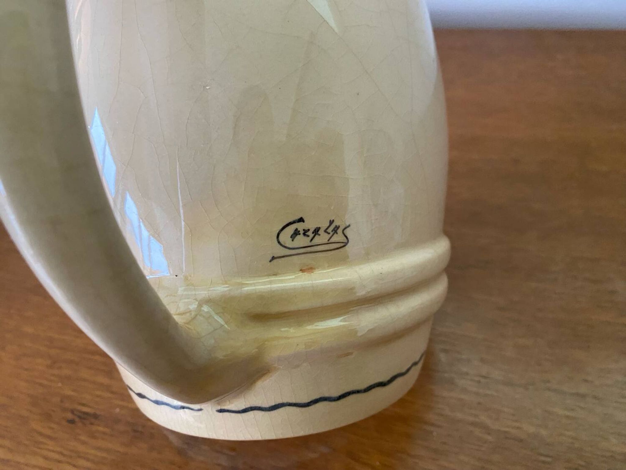 Old pitcher cazalas paule douau ceramic beige basque couple vintage