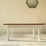 Restored antique coffee table – Natural oak and cream legs