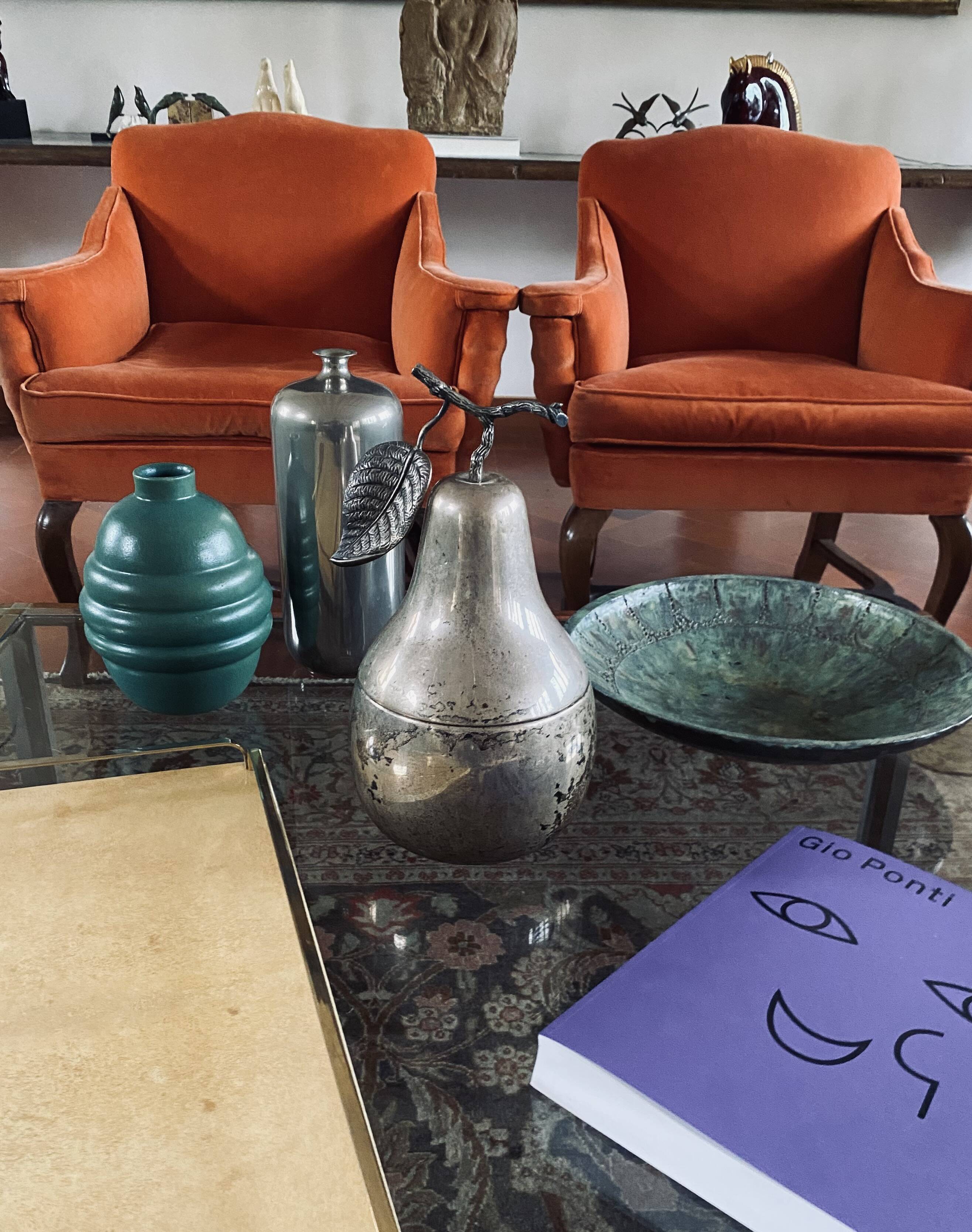 Modern silver-plated Pear wine cooler / ice bucket, Teghini Firenze Italy 1970s