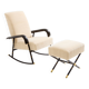 Jacques Adnet Fauteuil à bascule et ottoman cuir et velours de mohair 1950
