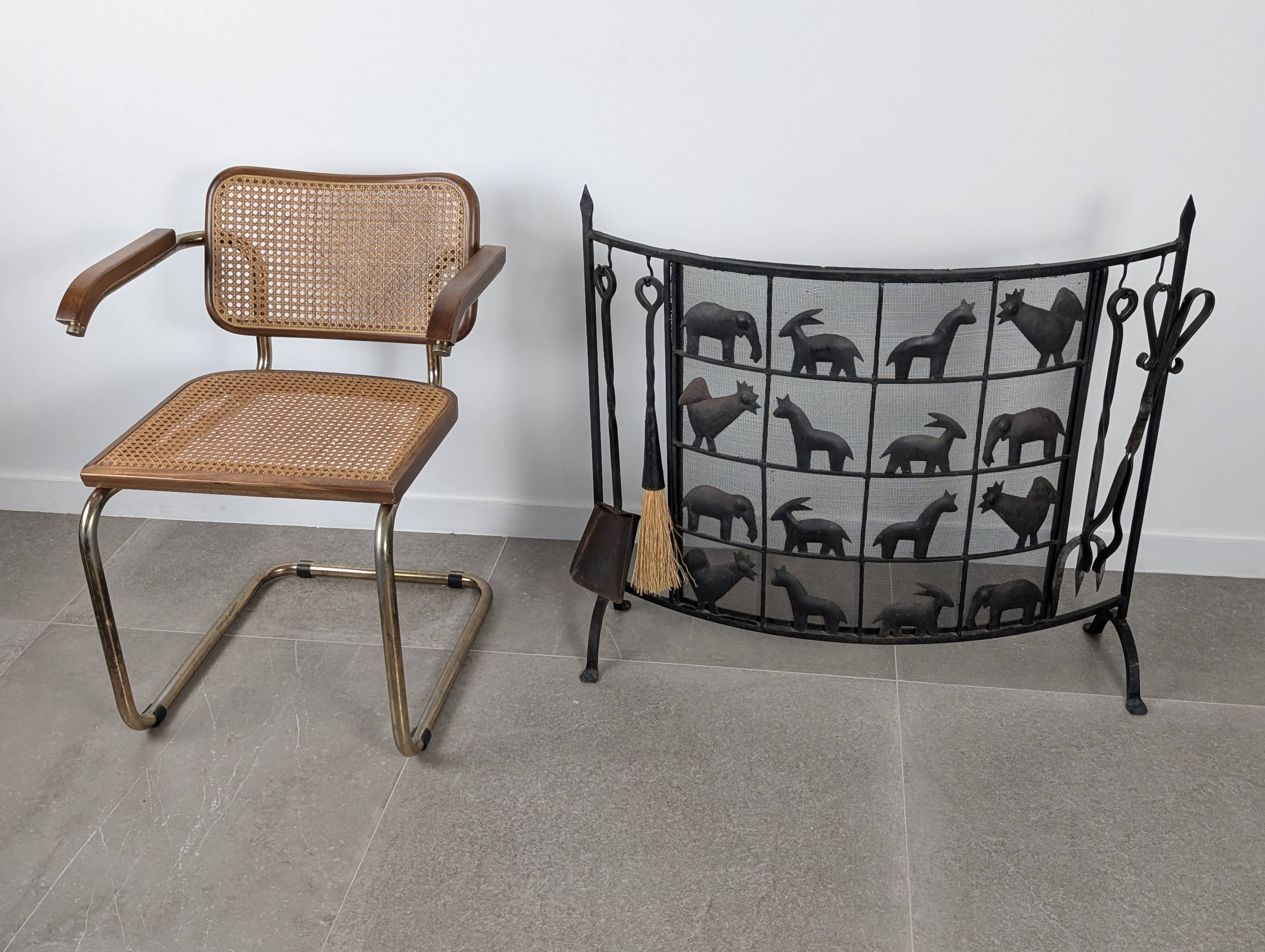 Pare-feu animalier en fer forgé, par Atelier Marolles, années 1950