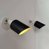 Pair of vintage adjustable wall lights, black and white, Raak Netherlands 1970