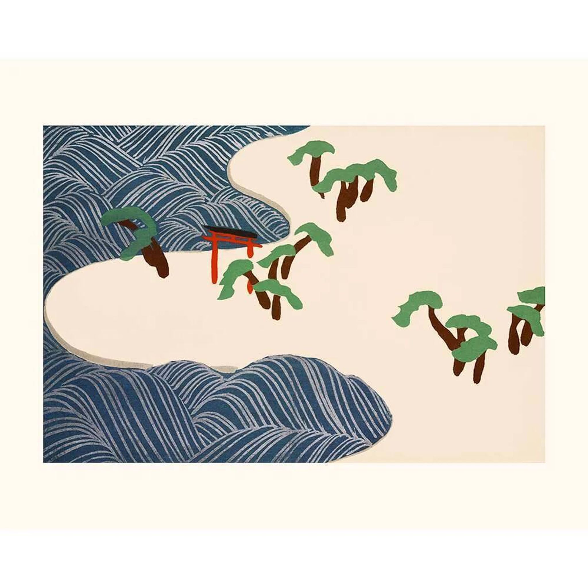Japanese art print Sekka Ocean Waves and Sun Momoyogusa