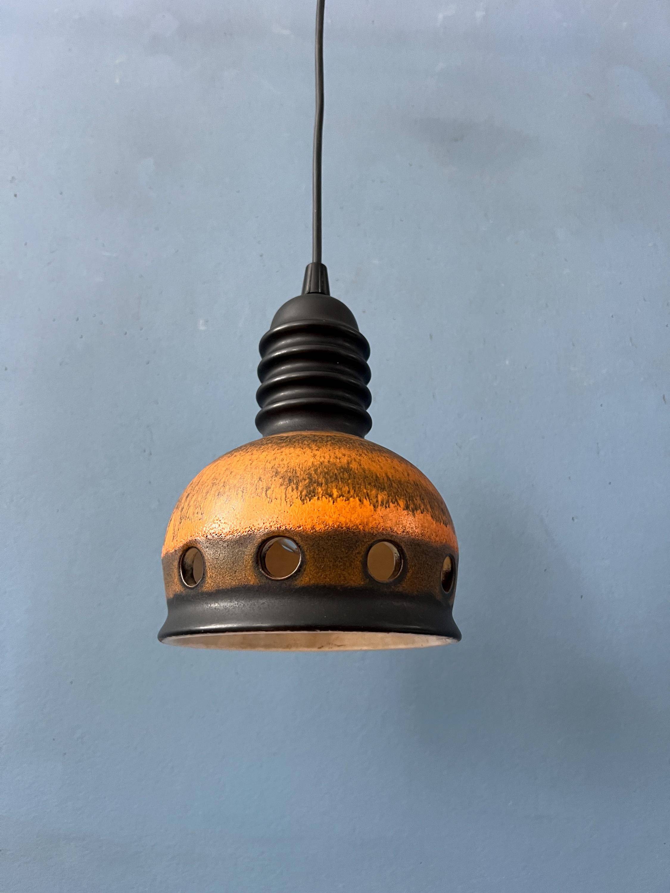 Brown ceramic pendant light Mid-Century, West Germany