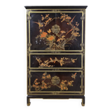 Vintage red / gold Chinese lacquer cabinet with flowers and birds
