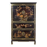 Vintage red / gold Chinese lacquer cabinet with flowers and birds