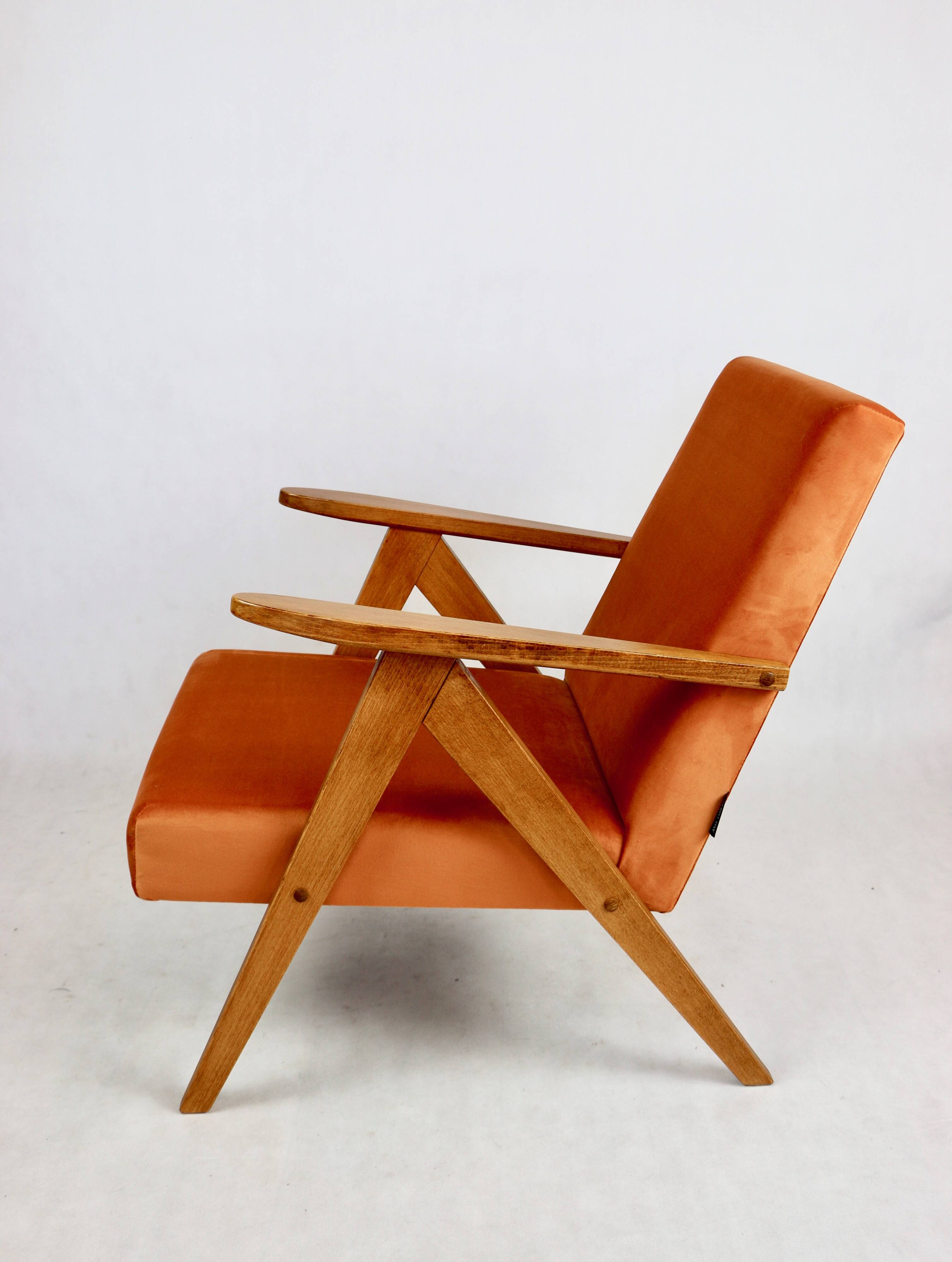 Vintage armchair VAR B-310 orange velvet fabric - 2 pieces available