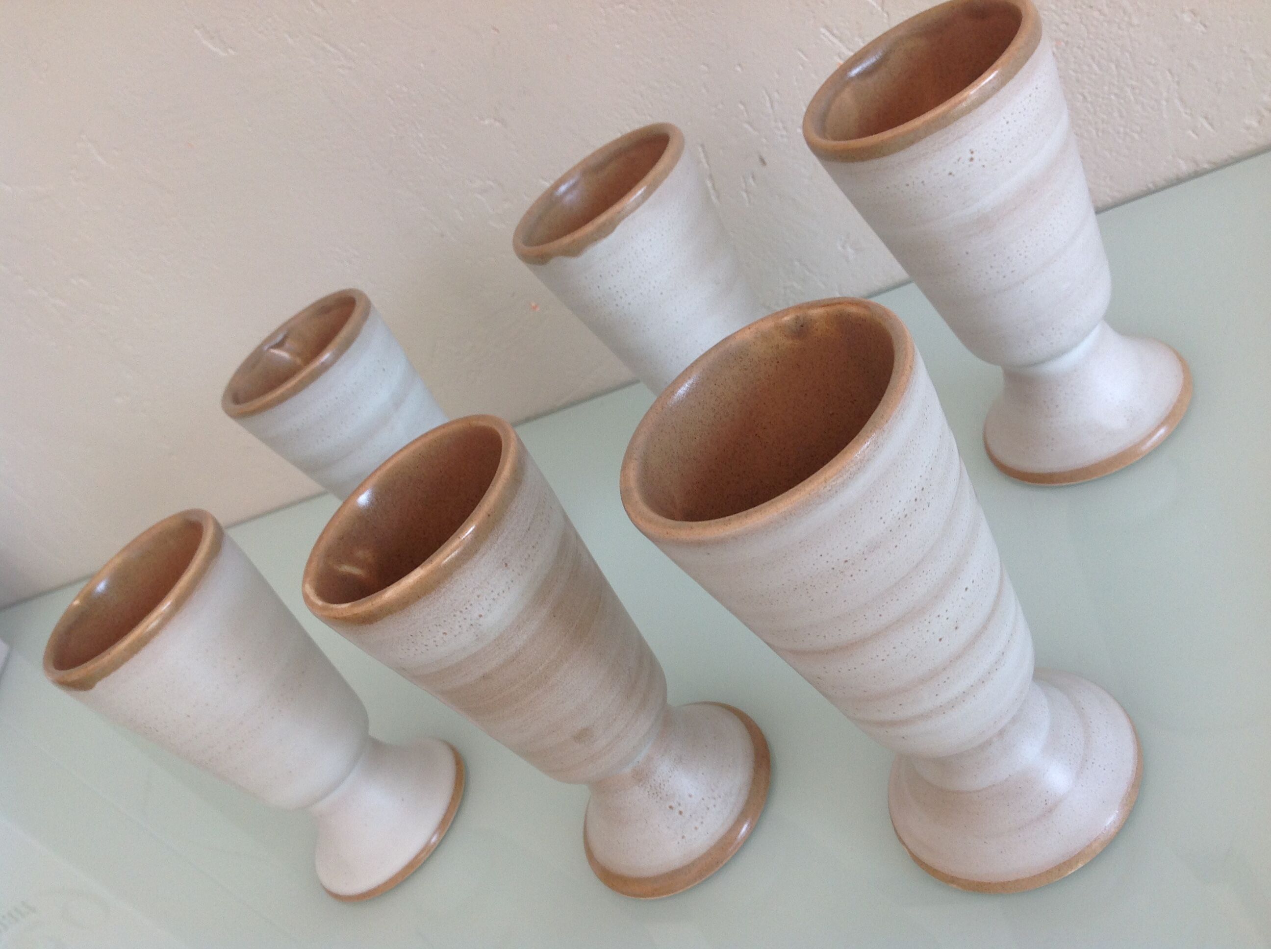 Suite of six mazagrans in grey-beige / vintage ceramic 70s-80s
