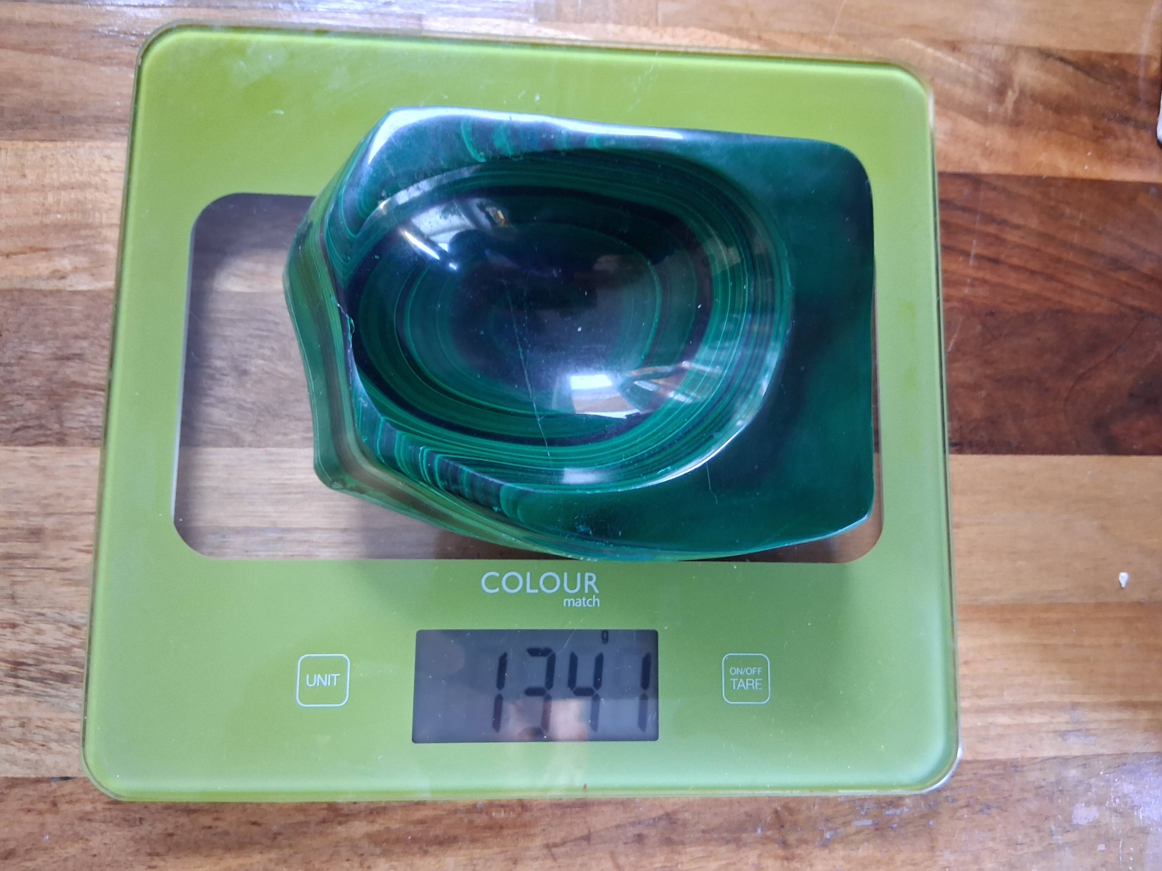 Cendrier en bloc de malachite solide vintage / Vide-Poche — Géométrique lourd de 1,34 kg