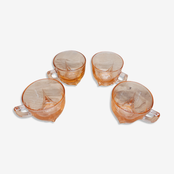 Set 4 cups old pink glass