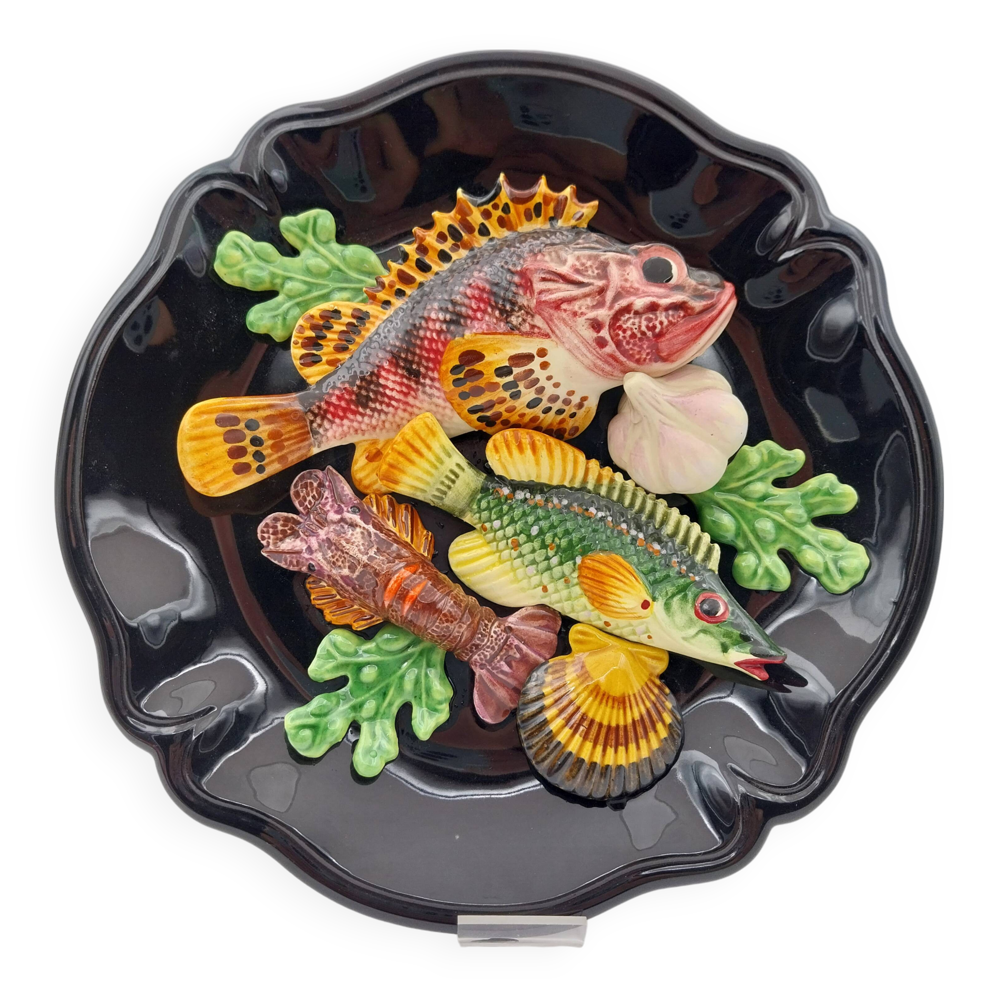 Ceramic dish barbotine vallauris trompe l'oeil kitsch Fish 3