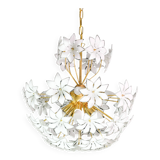 Magnifique lustre Sputnik en verre de Murano blanc orné de fleurs, années 1980