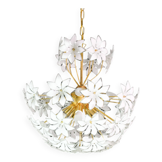 Fantastic Sputnik white Murano glass flowers chandelier, 1980s