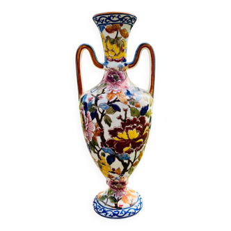 Large Gien earthenware vase with peony decor