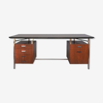 Bureau présidentiel palissandre et chrome années 1960