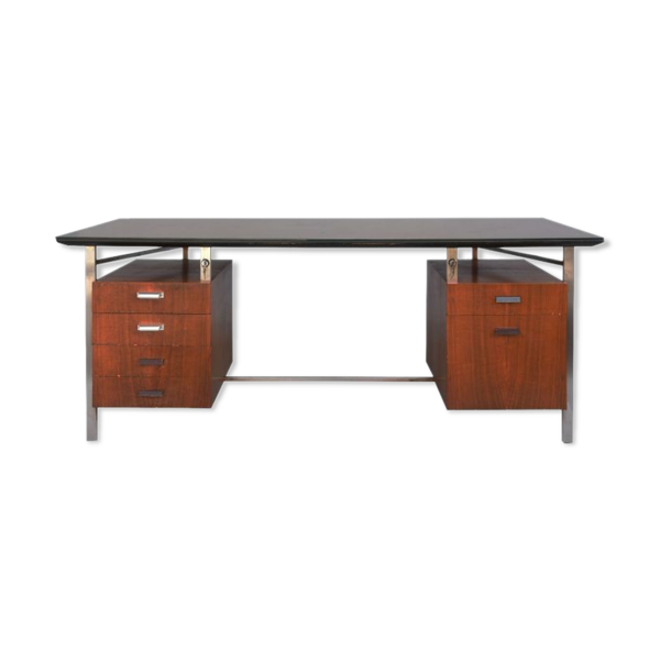 Bureau présidentiel palissandre et chrome années 1960
