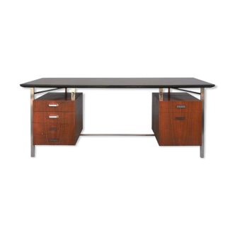 Bureau présidentiel palissandre et chrome années 1960