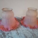 Duo of chandelier tulips or lamp in two-tone opaline