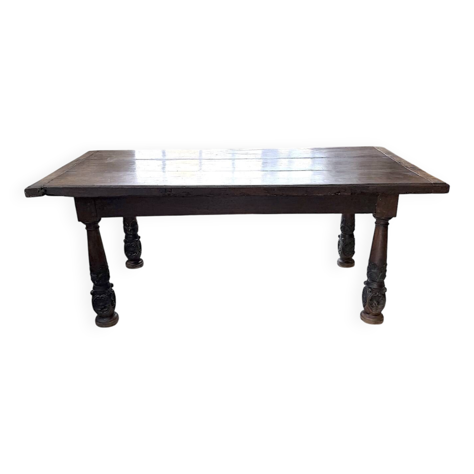 19th-century castle table, carved solid oak, 190cm.