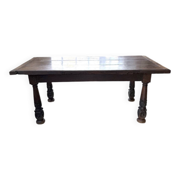 19th-century castle table, carved solid oak, 190cm.