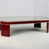 Coffee table Eric Maville glass brass plexiglass wood France, 70s. Small scratches. small