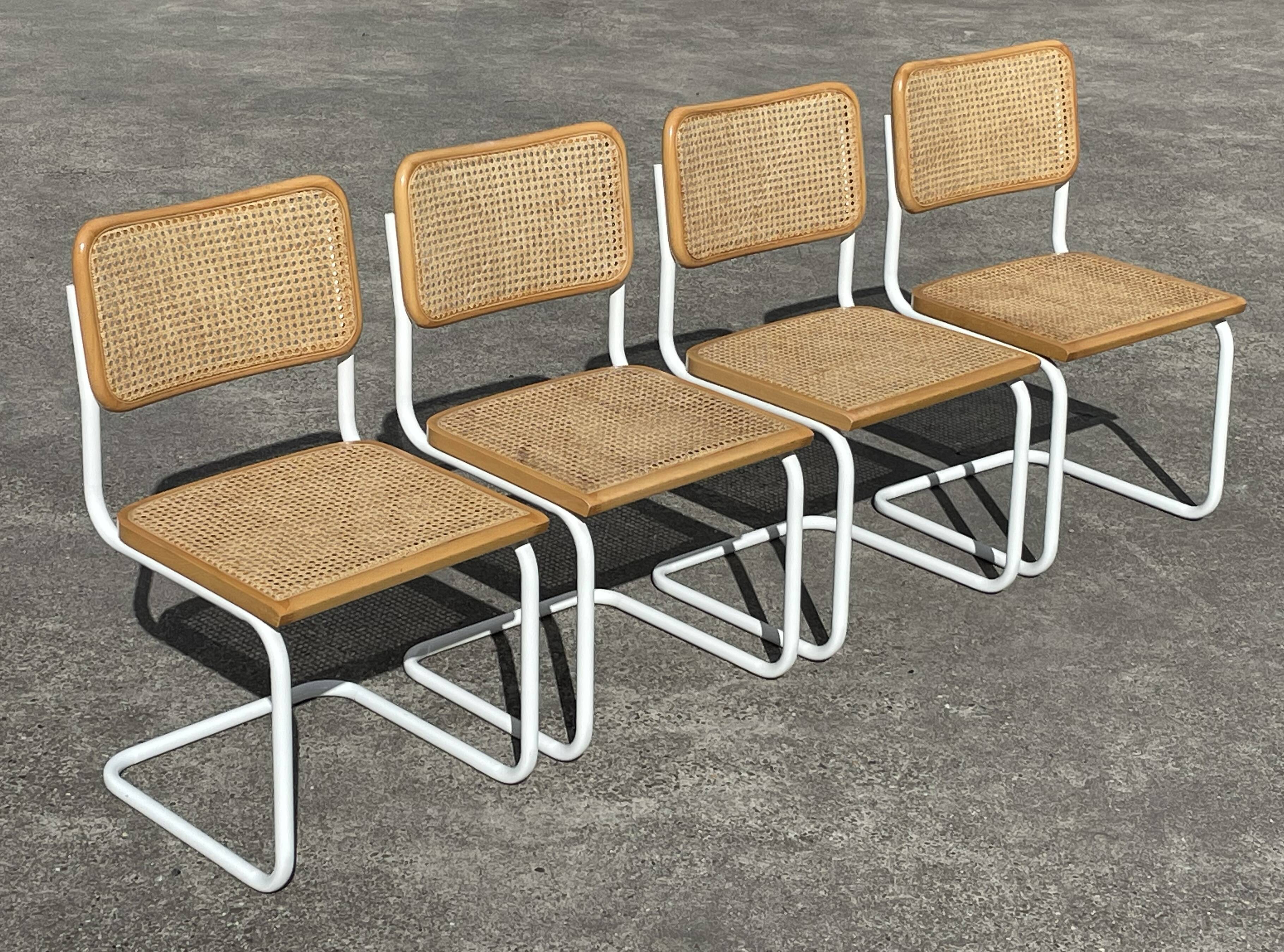 Set of 4 Cesca b32 model chairs in white by Marcel Breuer