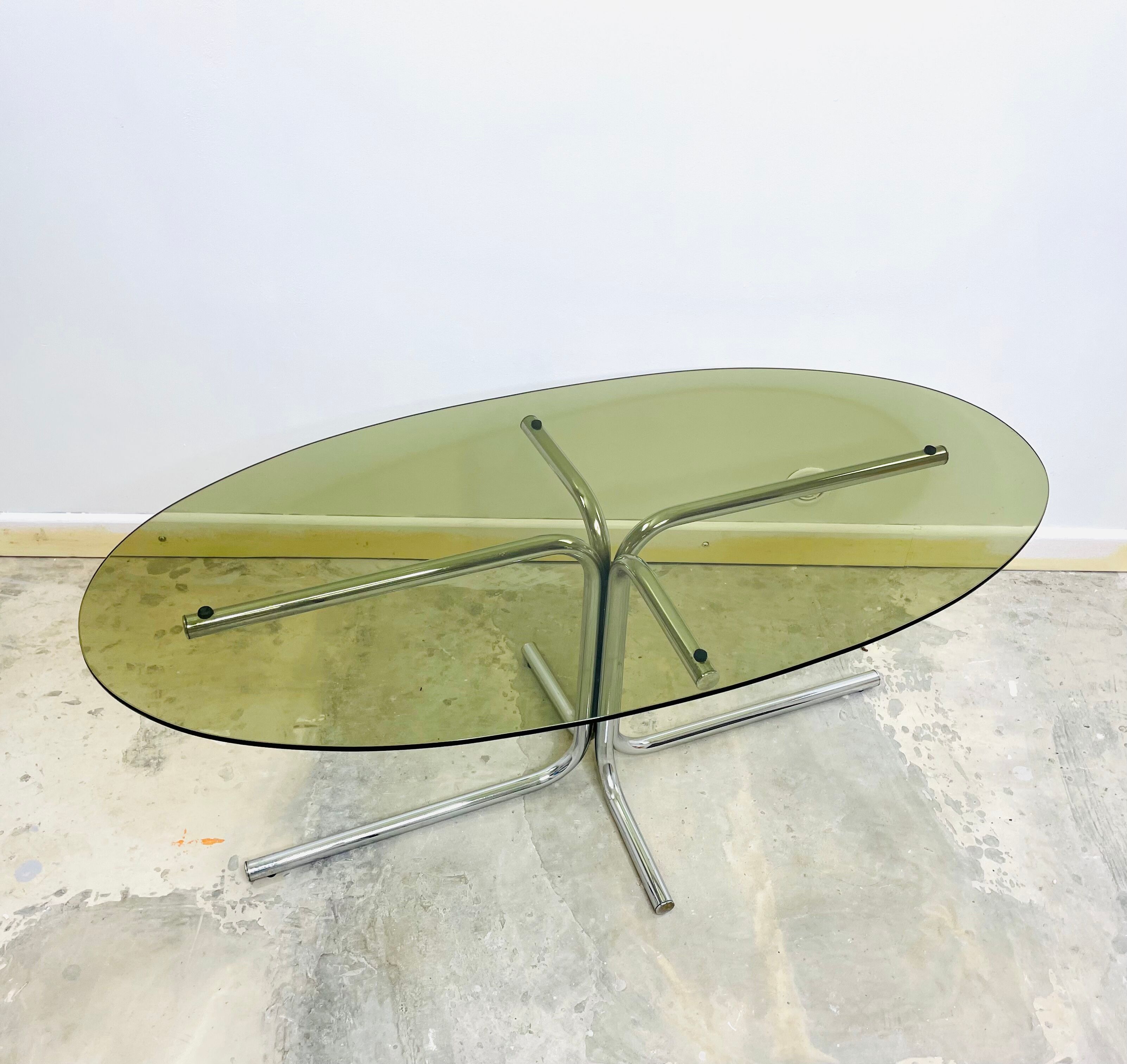 Vintage seventies coffee table in glass and stainless steel