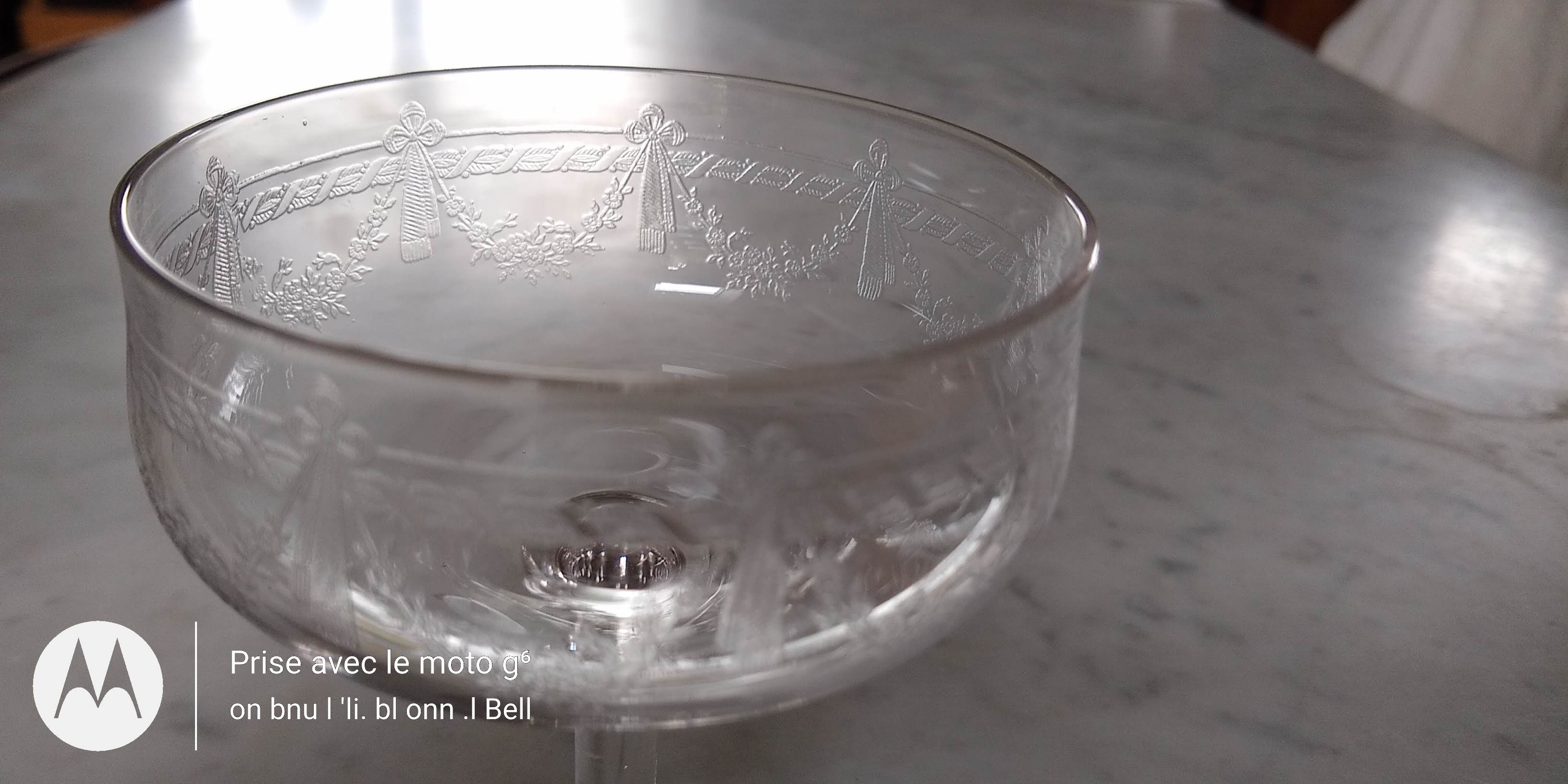 Louis XVI style engraved crystal champagne glass
