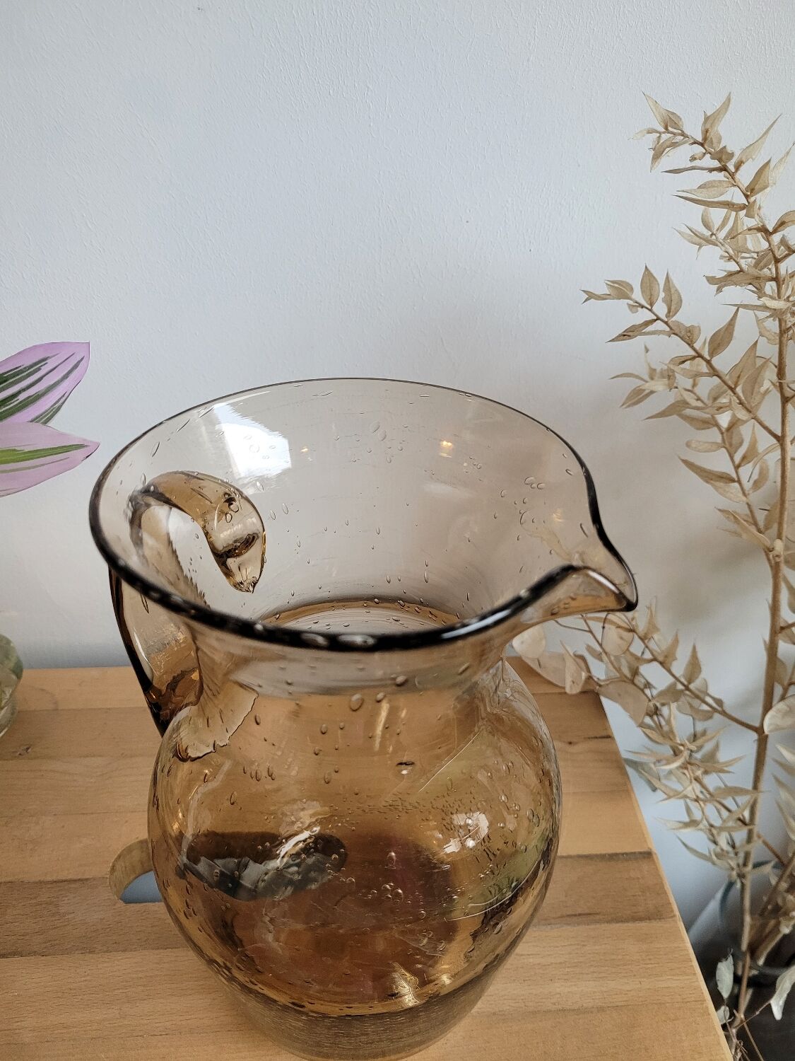 Smoked blown glass pitcher