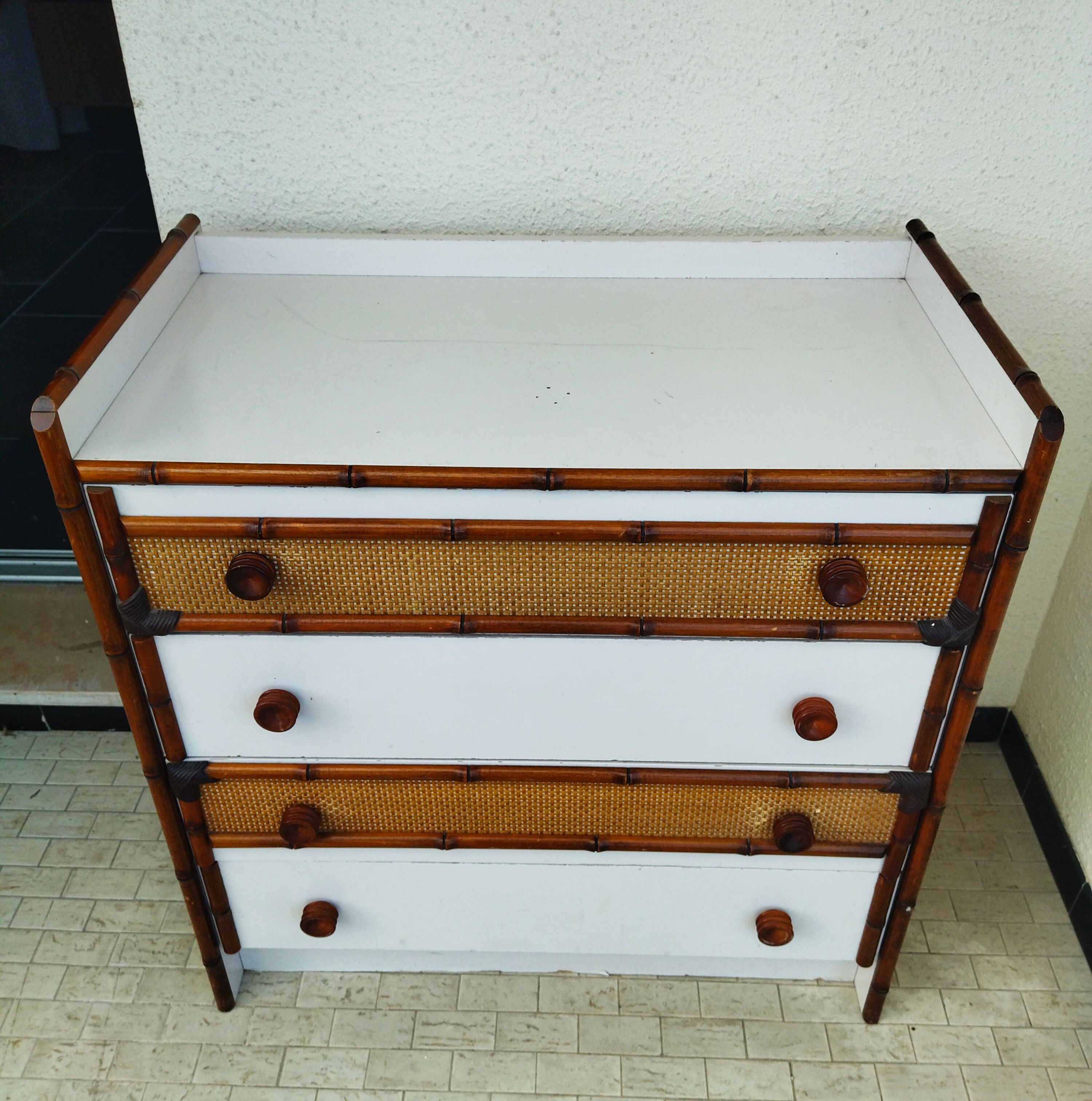 Rattan and bamboo chest of drawers, vintage