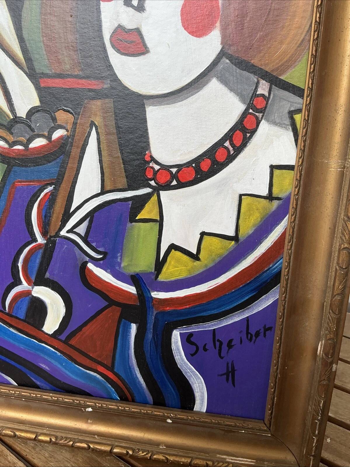 Vintage portrait de style hugó scheiber | expressionniste cubisme femme peinture à l’huile